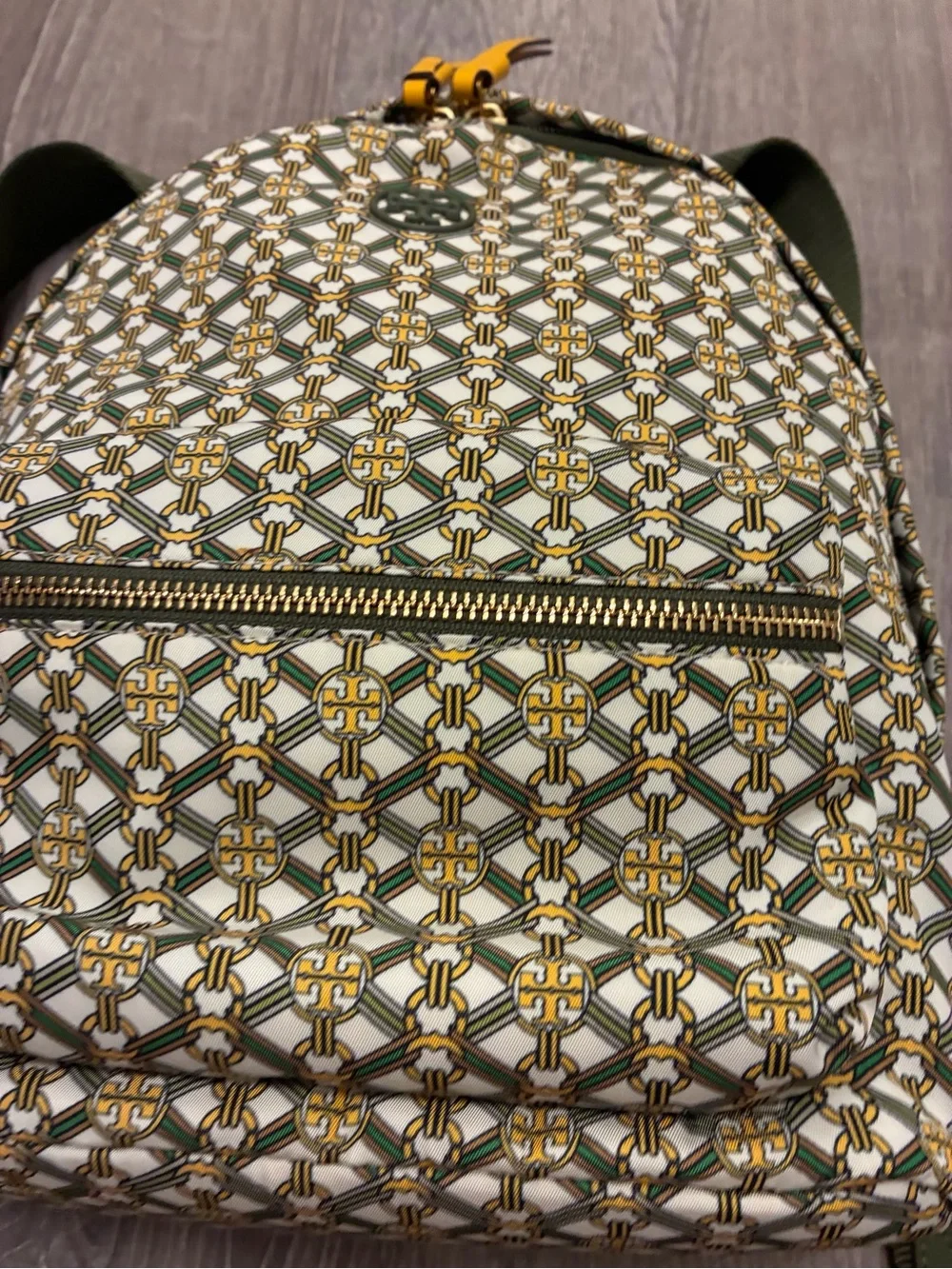 Tory Burch Printed Small Zip Backpack Yellow Green Gemini Medallion